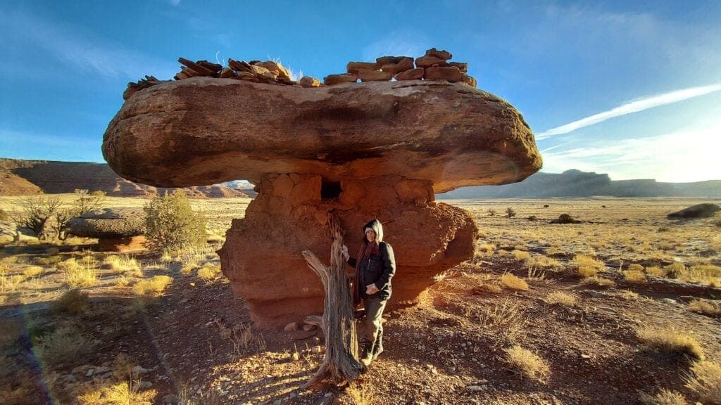 Mushroom rock at winter solstice: 7 months pregnant